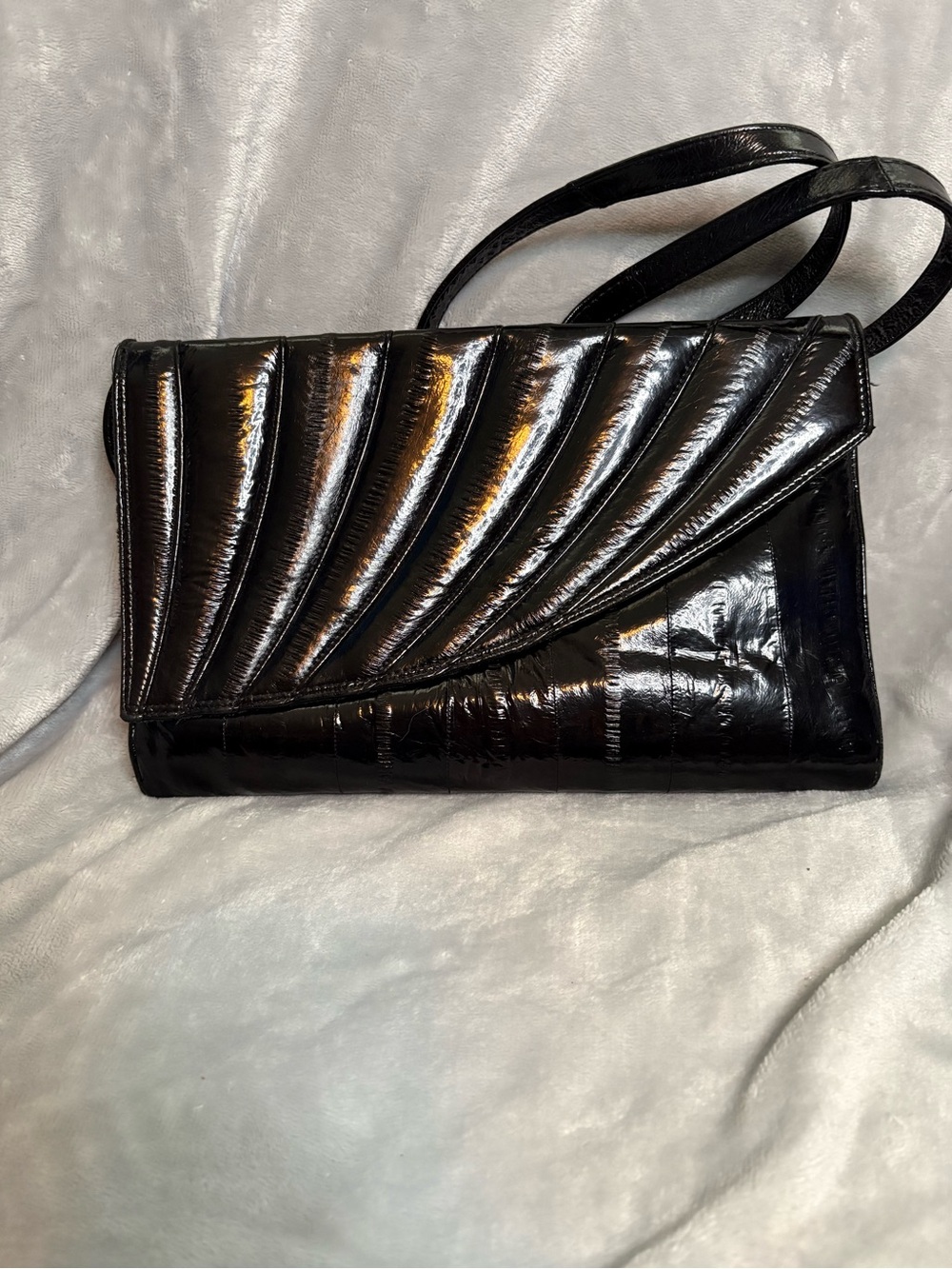 Vintage Korean Black Quilted Eel Skin Leather Clutch/Shoulder Bag